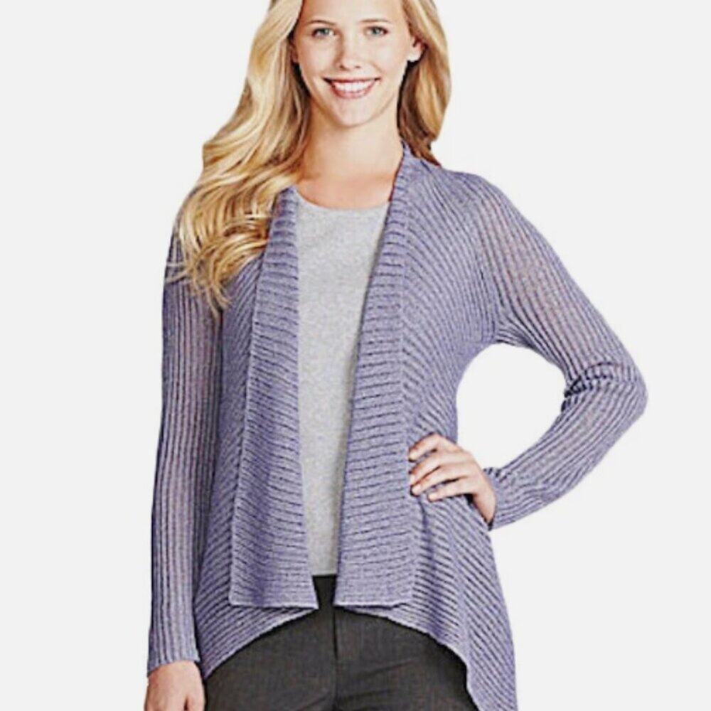 Eileen Fisher Iris Ribbed Linen Cord Sheen Short Shawl Collar Sweater Cardigan L
